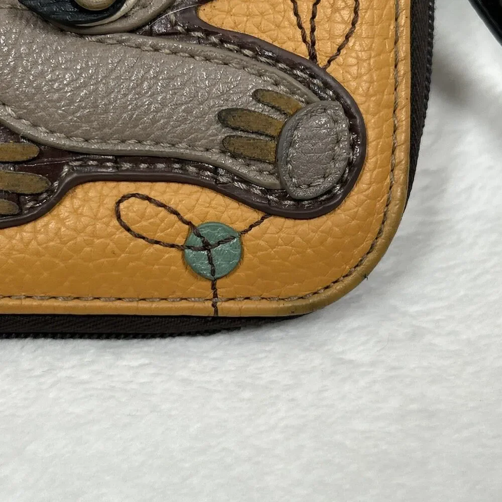 Chala Yellow Leather Zip-Around Wristlet with Sloth Applique